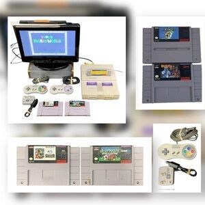 Super Nintendo SNES Video Game Console Bundle 4 Games Clay Fighter - Mario 🔥